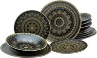 CreaTable Teller-Set Mandala Gold (12-tlg), 4 Personen, Steinzeug, Teller Set,