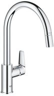 Grohe K&uuml;chenarmatur BauEdge, C-Auslauf, herausziehbarer Auslauf, Mousseur