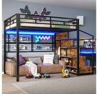 Merax Hochbett 140x200 cm mit LED-Beleuchtung (Doppelbett Jugendbett Kinderbett mit