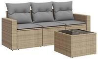 vidaXL Gartenlounge-Set, 4-tlg. Garten-Sofagarnitur mit Kissen Beige Poly Rattan