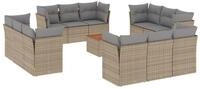 vidaXL Gartenlounge-Set 13-tlg. Garten-Sofagarnitur mit Kissen Beige Poly...