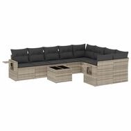 vidaXL Gartenlounge-Set 10-tlg. Garten-Sofagarnitur mit Kissen Hellgrau Poly...
