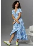Aniston CASUAL Wickelkleid mit graphischen Bl&auml;tterdruck blau 36 EU