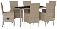 vidaXL Garten-Essgruppe 7-tlg. Garten-Essgruppe mit Kissen Beige Poly Rattan,...