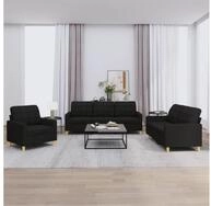 vidaXL Sofa vidaXL 3-tlg. Sofagarnitur mit Kissen Schwarz Stoff