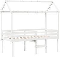 vidaXL Bett Hochbett mit Dach Wei&szlig; 90x190 cm Massivholz Kiefer