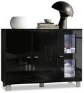 Vladon Sideboard Denjo (Kommode, mit 3 T&uuml;ren), Schwarz matt/Schwarz Hochglanz...