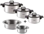 Berndes Topf-Set Stapelbares Kochtopfset, 5-teilig, Edelstahl, poliert -...
