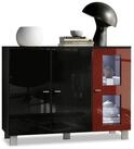 Vladon Sideboard Denjo (Kommode, mit 3 T&uuml;ren), Schwarz matt&gl&auml;nzend/Bordeaux