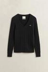 Strickpullover GANT "STRETCH COTTON CABLE V-NECK", Damen, Gr. M, schwarz,...