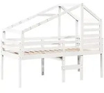 vidaXL Bett Hochbett mit Dach Wei&szlig; 90x190 cm Massivholz Kiefer wei&szlig;