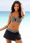 LASCANA Bade-Rock mit integrierter Bikinihose und karierten B&uuml;ndchen
