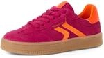 Plateausneaker TAMARIS, Damen, Gr. 37, pink, neonorange, Glattleder, Veloursleder,