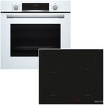 BOSCH Backofen-Set wei&szlig;er Backofen autark Hei&szlig;luft Induktionskochfeld 60cm Home