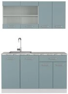 Vicco K&uuml;chenzeile R-Line, Blau-Grau/Wei&szlig;, 140 cm, AP Marmor