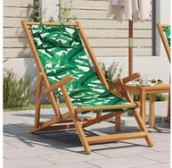 vidaXL Stuhl, Strandstuhl Klappbar Blattmuster Massivholz Eukalyptus Stoff