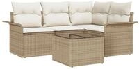 vidaXL Gartenlounge-Set Gartensofa-set mit Speicher 5 pcs Beige Poly-Rattan, (5-tlg)