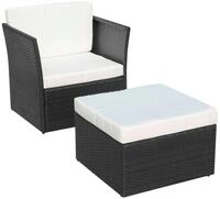 furnicato Gartenstuhl Rattan-Gartensessel Schwarz 77x67x73 cm mit Fu&szlig;hocker...
