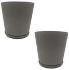relaxdays Blumentopf mit Untersetzer 2er Set, Hellgrau
