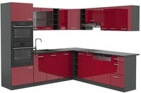 Vicco Winkelk&uuml;che R-Line, Rot Hochglanz/Anthrazit/Anthrazit, 247 x 46 cm ohne