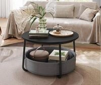 VASAGLE Couchtisch Wohnzimmertisch rund, mit Stauraum Stoffkorb, Sofatisch, holz