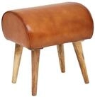 Wohnling Sitzhocker WL6.087 45x53x40 cm Braun Echtleder Holzhocker Massiv Lederhocker