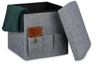 relaxdays Sitzhocker Faltbarer Sitzhocker mit Taschen Leinen, grau
