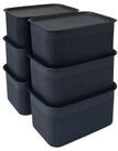 relaxdays Aufbewahrungsbox mit Deckel 6er Set, schwarz