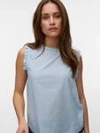 R&uuml;schentop VERO MODA "VMTRINE SL TOP WVN NOOS", Damen, Gr. L, cashmere blau, Web,
