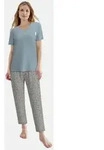 TOM TAILOR Pyjama Kurzarm, V-Ausschnitt, mit Brusttasche, Baumwollmix blau S...