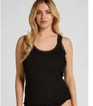 Hunkem&ouml;ller Pyjama Rippjersey-Top mit Spitze schwarz XS