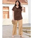 Sheego Jerseyhose Hose lang erh&ouml;ht braun 44