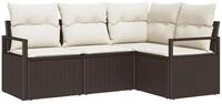 vidaXL Loungesofa Sofa Set mit Kissen 4 pcs Braun und Creme Poly-Rattan, 4 Teile