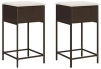 vidaXL Gartenstuhl Garten-Barhocker mit Kissen 2 Stk. Braun Poly Rattan (2 St)