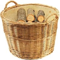 Kobolo Kaminholzkorb Holztrage rund gekochte Weide Leinen D 62 cm