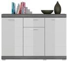 Furnhaus Sideboard Sideboard Kommode Scout 2, wei&szlig; Hochglanz / rauchsilber