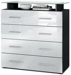 Vladon Kommode Pavos V2 (Kommode, mit 4 Schubladen und Glasablage), Schwarz