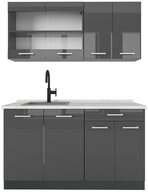 Vicco K&uuml;chenzeile R-Line, Anthrazit Hochglanz/Anthrazit, 140 cm, AP Marmor