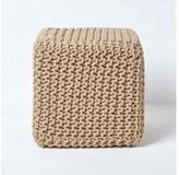 Homescapes Pouf Gestrickter Sitzw&uuml;rfel 100% Baumwolle, cremewei&szlig;