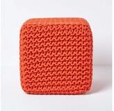 Homescapes Pouf Gestrickter Sitzw&uuml;rfel 100% Baumwolle, orange