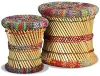 vidaXL Hocker Hocker mit Chindi-Details 2 Stk. Mehrfarbig Bambus (2 St)