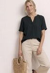 STREET ONE Kurzarmbluse Blusenshirt in Unifarbe mit Split Neck