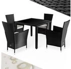 Casaria Garten-Essgruppe, Polyrattan 4 St&uuml;hle Stapelbar 90x90cm Esstisch WPC...