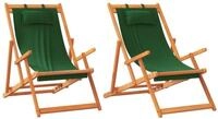 vidaXL Gartenstuhl, Klappbare Strandst&uuml;hle 2 Stk. Gr&uuml;n Stoff