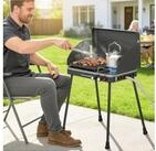 Outsunny Gasgrill mit Braten, klappbar Beine, Grillrost, Windschutz, Deckel,