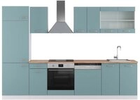 Vicco K&uuml;chenzeile R-Line, Blau-Grau/Wei&szlig;, 300 cm, AP Eiche