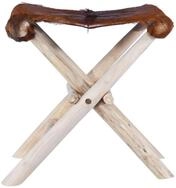 vidaXL Hocker, Klapphocker Echtleder und Massivholz Teak