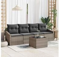 vidaXL Gartensofa, Sofa Set mit Kissen mit Kissen 5 pcs Grau Poly Rattan
