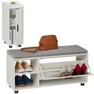 relaxdays Schuhbank mit Sitzfl&auml;che & Schrank Set, Weiss-grau