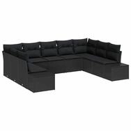 vidaXL Loungesofa Gartensofa-set mit Kissen 9 pcs Schwarz Polyrattan, 9 Teile